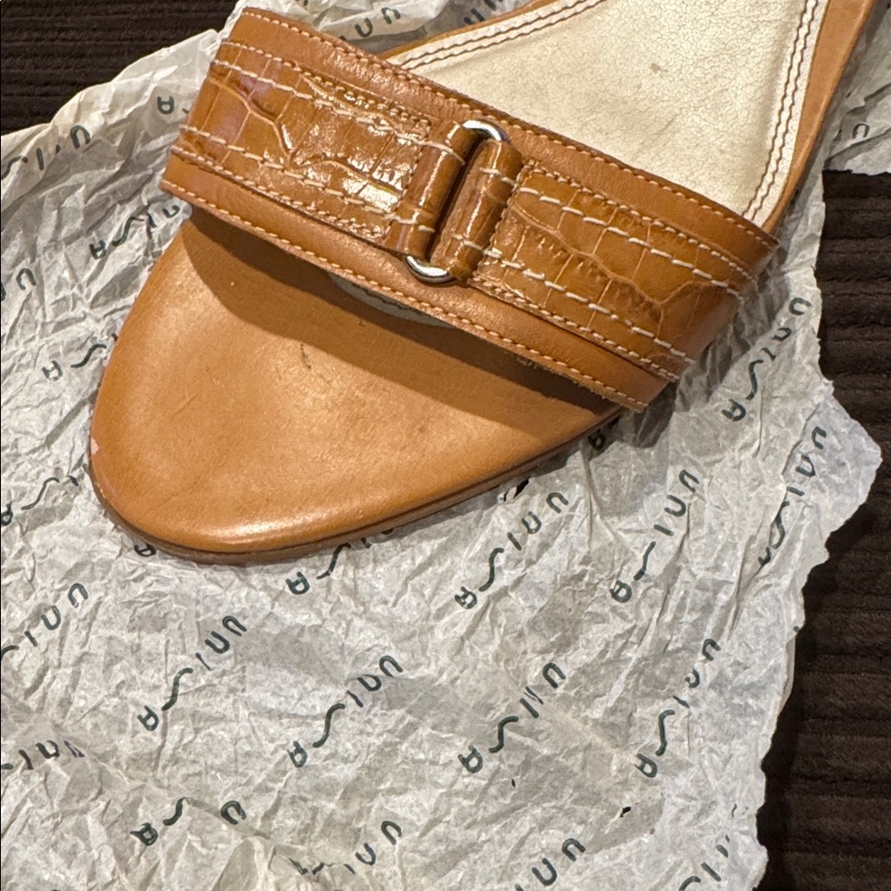 UNISA Leather Tan Slide Sandals